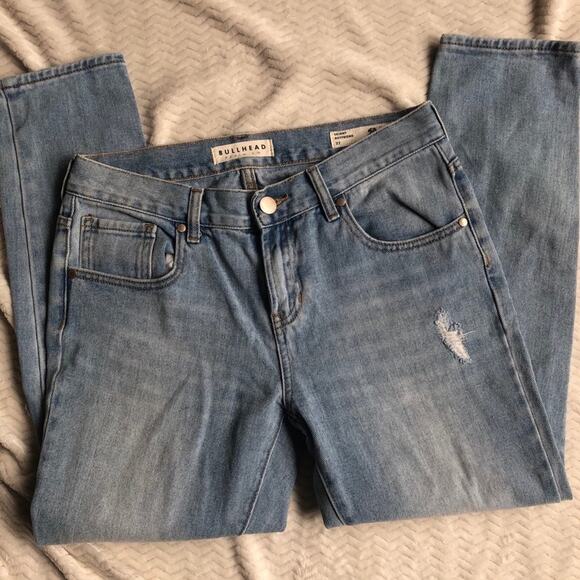 Bullhead Light Wash Skinny Boyfriend Jeans Womens 27 Blue Denim Distressed - Picture 1 of 10